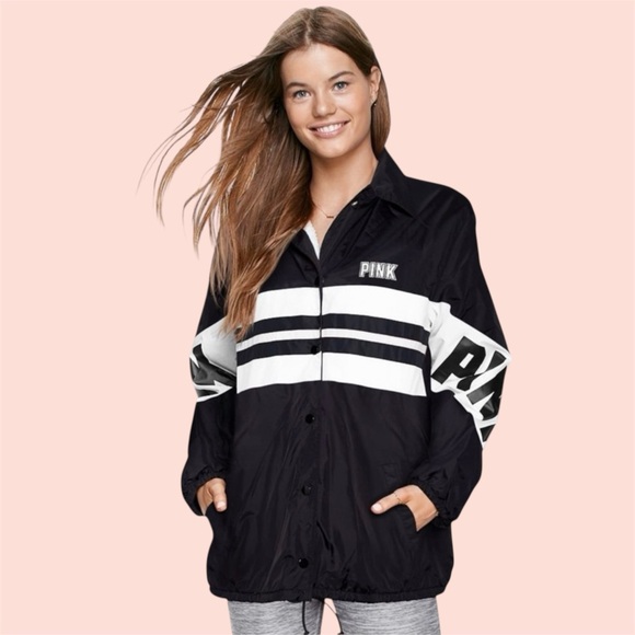 Jackets & Blazers - VICTORIAS SECRET PINK BLACK SHERPA LINED ANORAK WINDBREAKER COAT JACKET Sz M